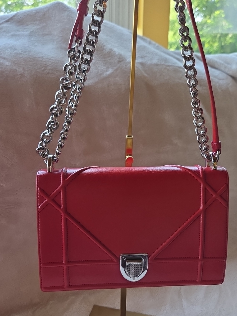 Dior Diorama Red Leather Shoulder/Crossbody Bag with Silver Hardware